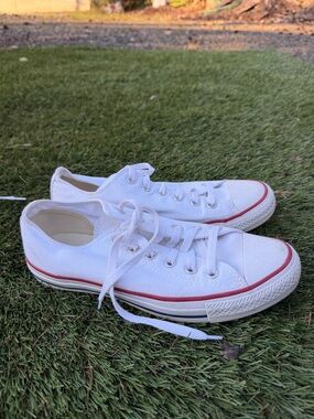 Converse White Low Top Sneakers with Red Trim